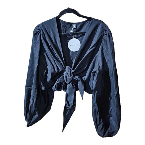 SHEIN VCAY Puff Sleeve Tie Front Crop Top - Size 3X - Picture 1 of 8